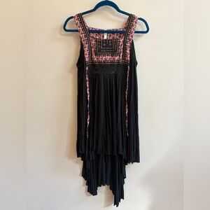 Free People A Night in Delhi Tunic Dress Black Multicolor Boho Embroidered Flowy